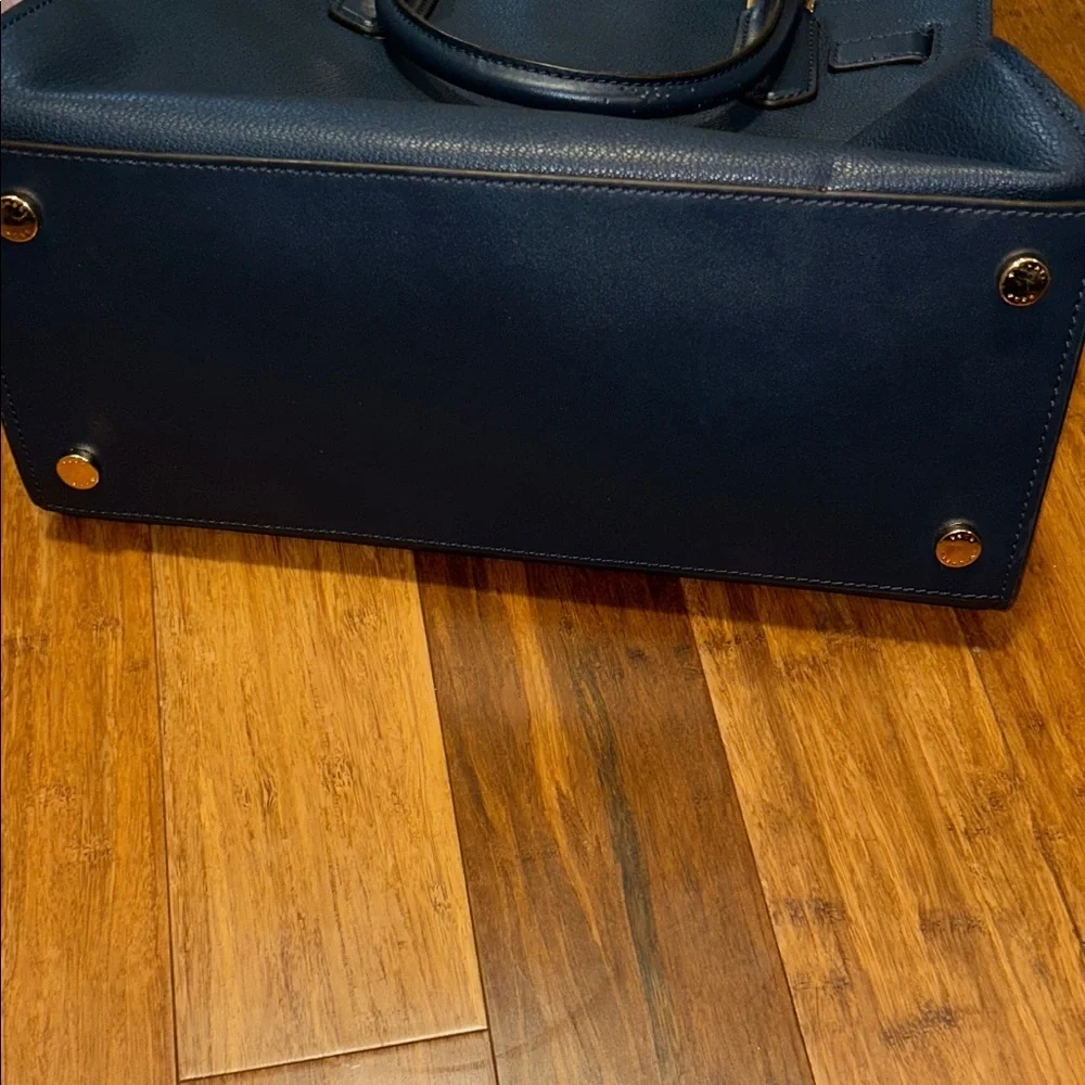 Michael Kors Navy Blue Large Satchel Tote Bag Gold Hardware